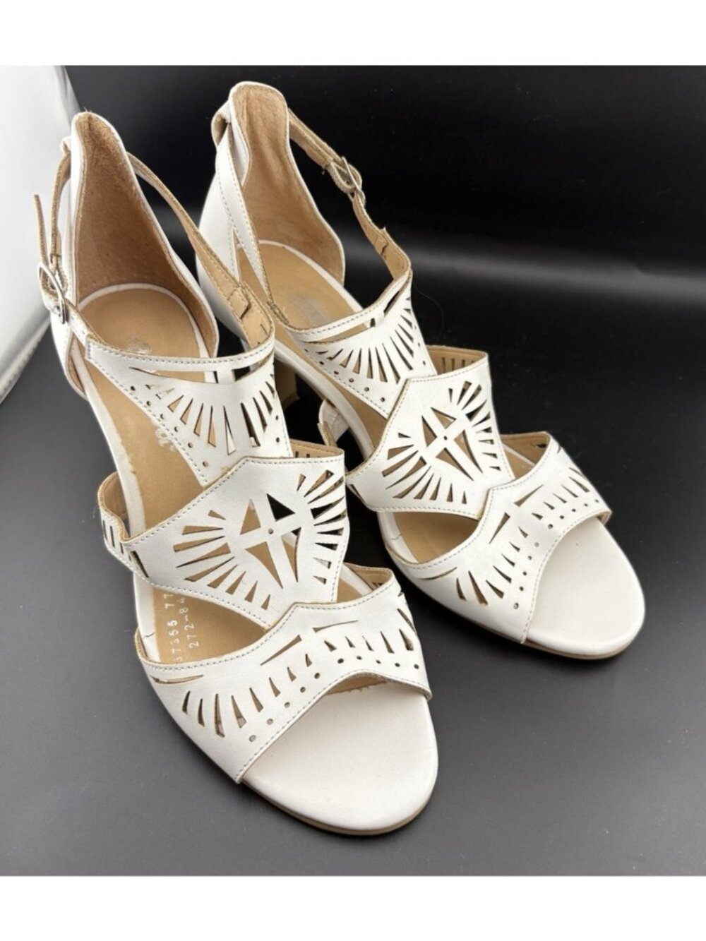Andrea. White Cutout Heeled Sandals Womens 5.5 Slingback Peep Toe Dress Shoes - Picture 2 of 10